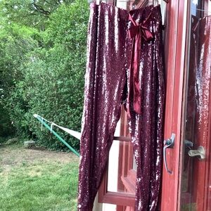 Kendall & Kylie Burgundy Sequin Pants with Ribbon